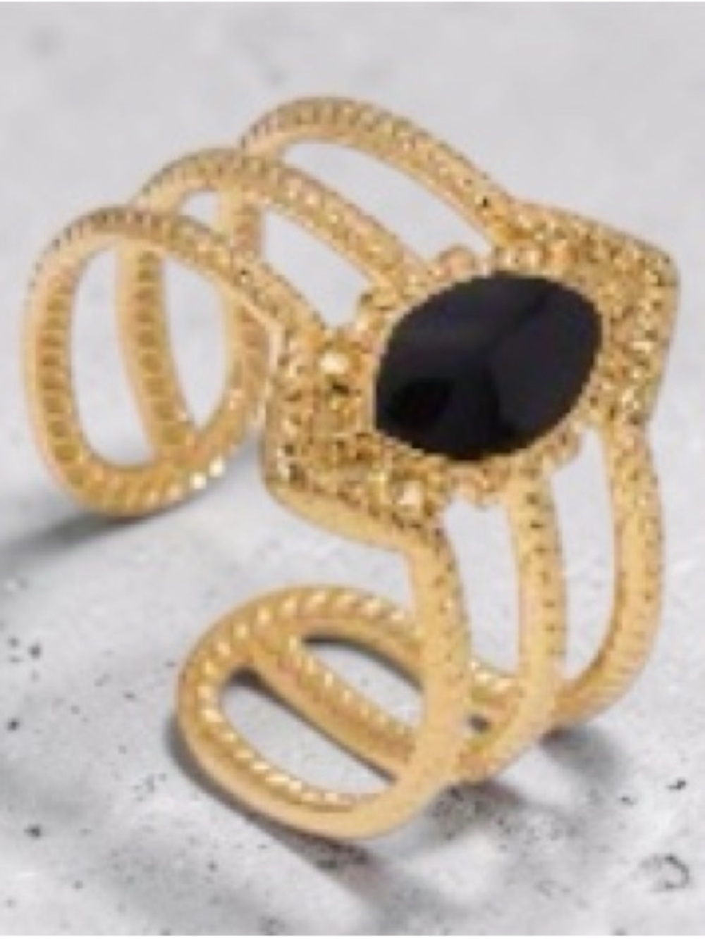 Gold plated Ring with Black Stone - Women's Fashion Jewelry